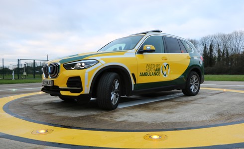 Wiltshire and Bath Air Ambulance Charity's yellow and green critical care car