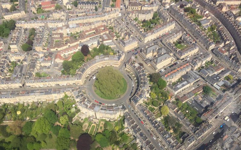 An aerial view of The Circle, Bath