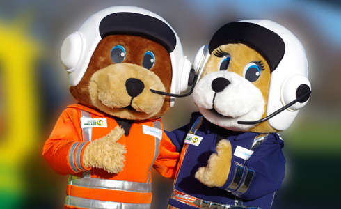 Wiltshire and Bath Air Ambulance mascots Wilber and Marsha