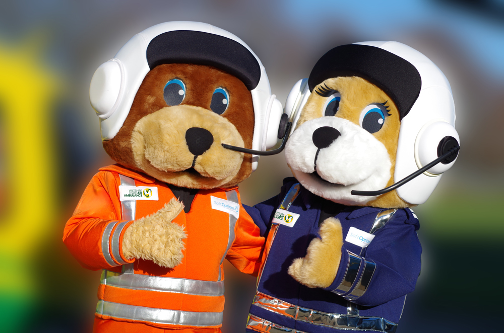 Wiltshire and Bath Air Ambulance mascots Wilber and Marsha